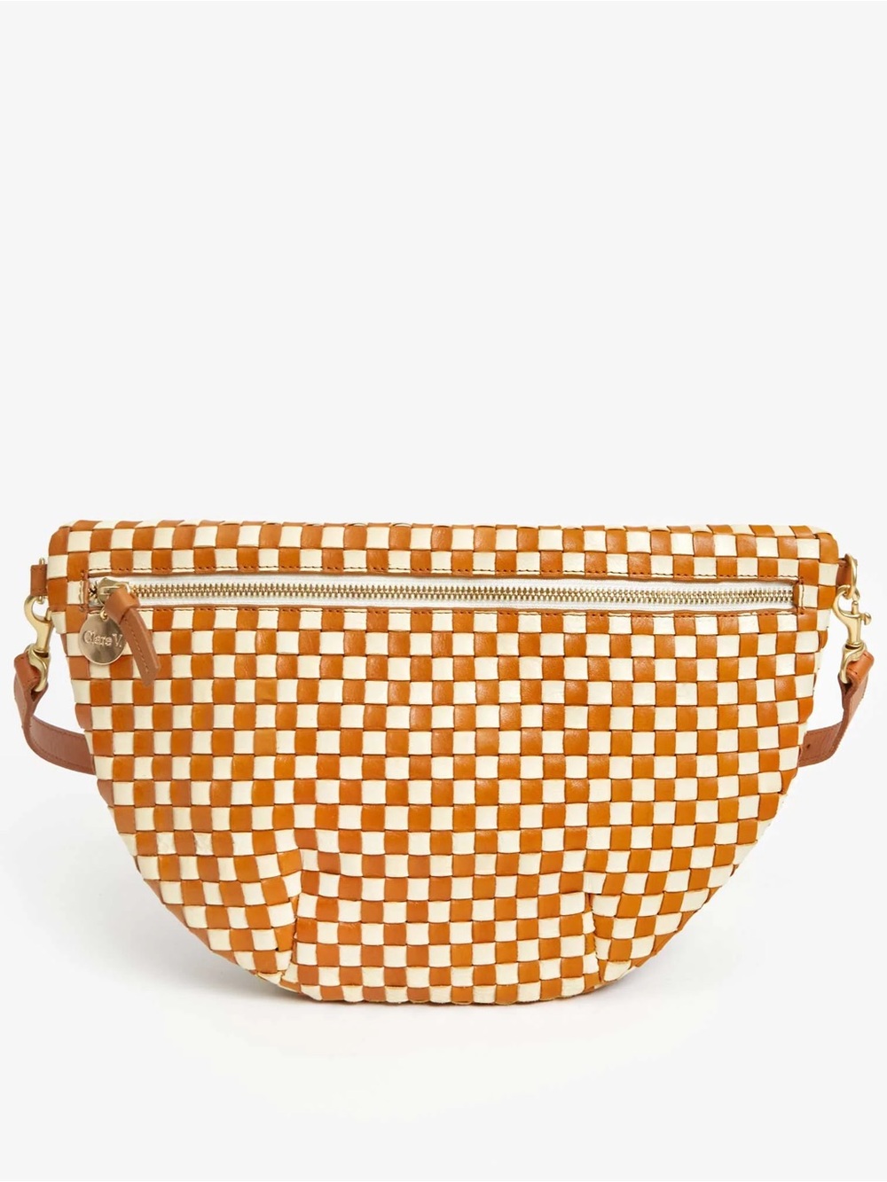 Clare V. Natural and Cream Woven Checker Grande Fanny